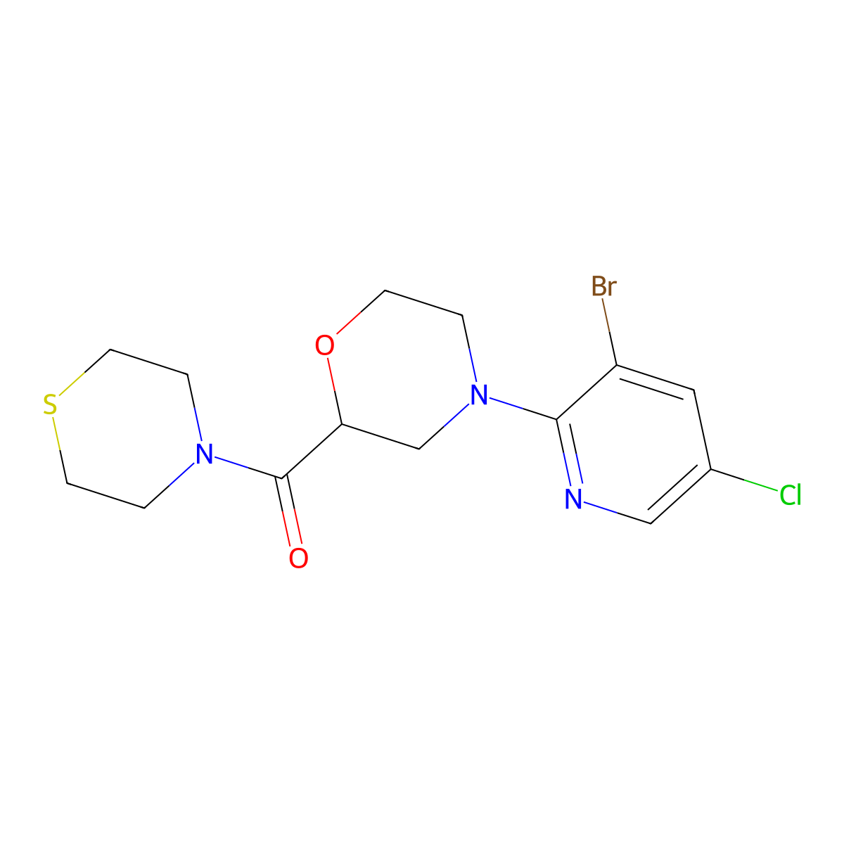 4-(3-Bromo-5-chloropyridin-2-yl)-2-(thiomorpholine-4-carbonyl)morpholine molecular structure, CAS 2741940-78-1