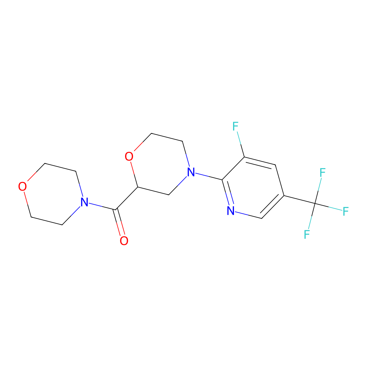 4-[3-Fluoro-5-(trifluoromethyl)pyridin-2-yl]-2-(morpholine-4-carbonyl)morpholine molecular structure, CAS 2741940-81-6