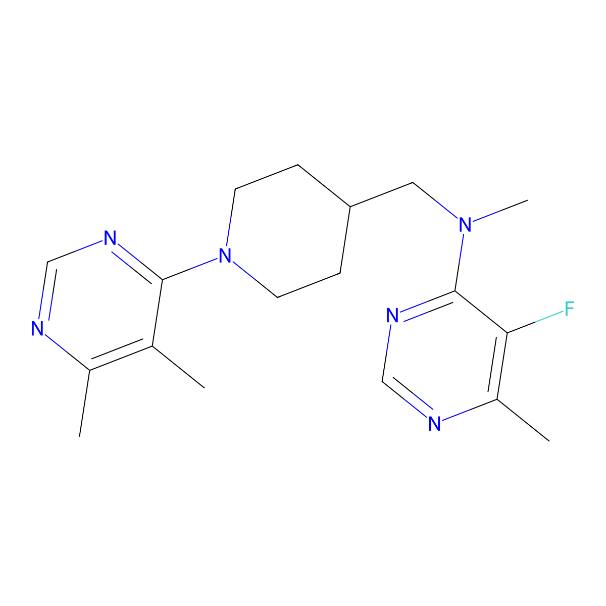 N-{[1-(5,6-dimethylpyrimidin-4-yl)piperidin-4-yl]methyl}-5-fluoro-N,6-dimethylpyrimidin-4-amine molecular structure, CAS 2741940-82-7