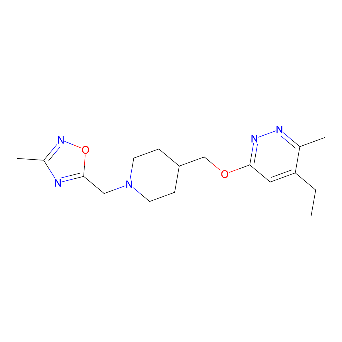 4-Ethyl-3-methyl-6-({1-[(3-methyl-1,2,4-oxadiazol-5-yl)methyl]piperidin-4-yl}methoxy)pyridazine molecular structure, CAS 2741940-85-0
