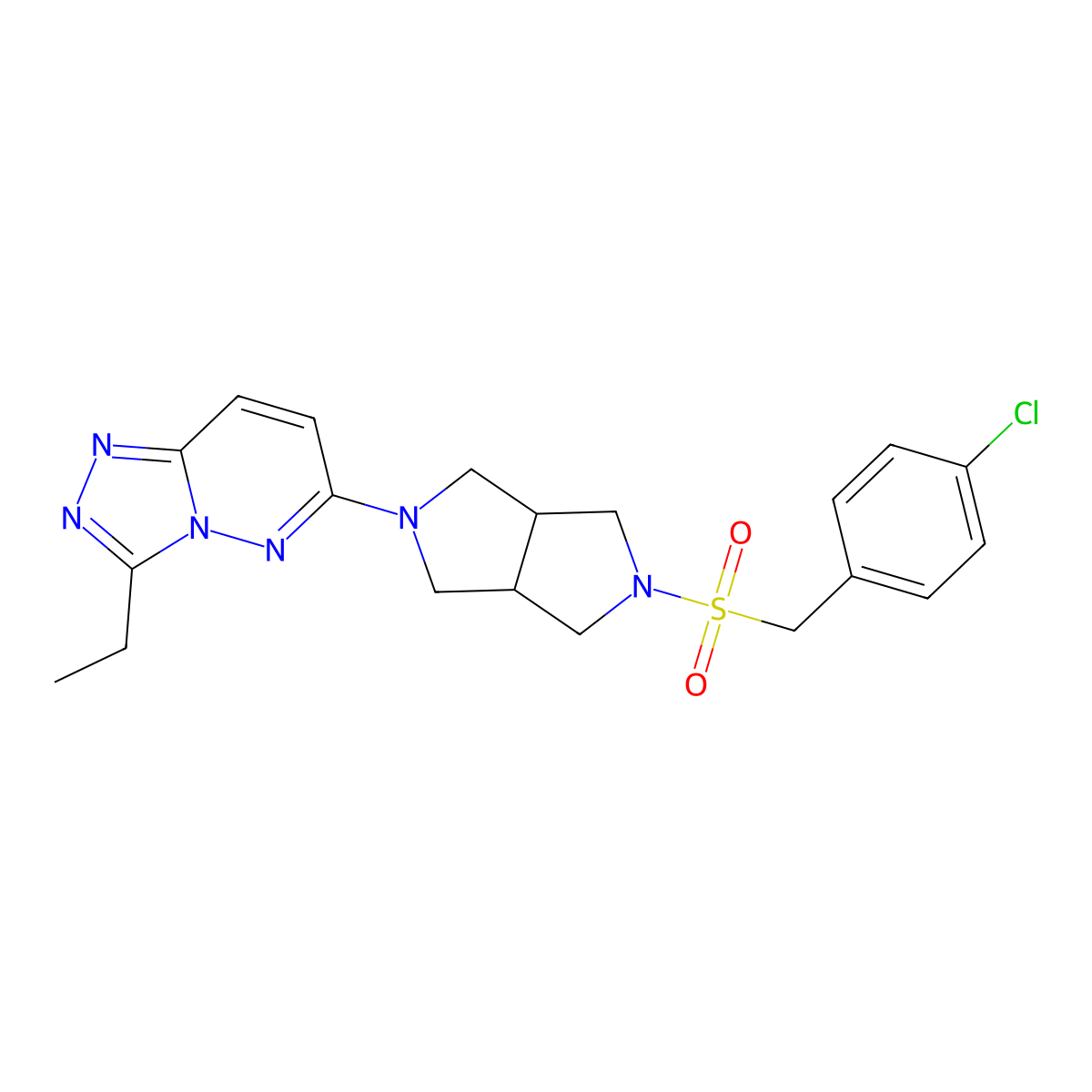 2-[(4-Chlorophenyl)methanesulfonyl]-5-{3-ethyl-[1,2,4]triazolo[4,3-b]pyridazin-6-yl}-octahydropyrrolo[3,4-c]pyrrole molecular structure, CAS 2741940-87-2