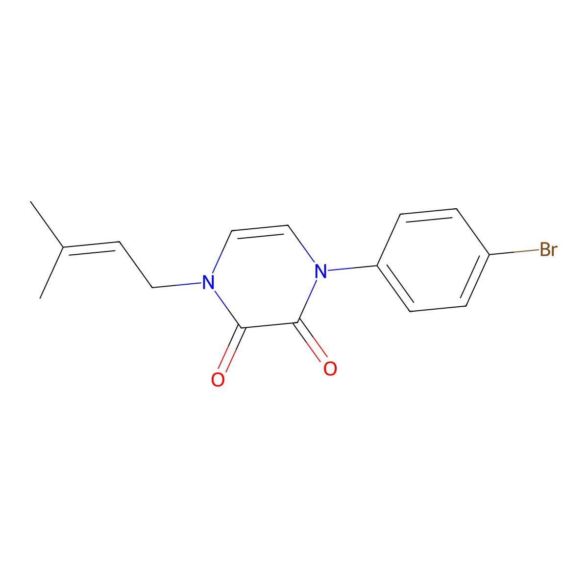 1-(4-Bromophenyl)-4-(3-methylbut-2-en-1-yl)-1,2,3,4-tetrahydropyrazine-2,3-dione molecular structure, CAS 2741940-89-4