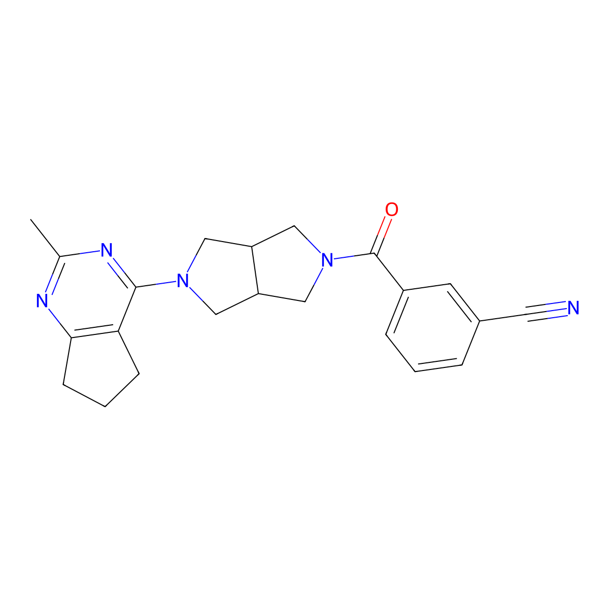 3-(5-{2-methyl-5H,6H,7H-cyclopenta[d]pyrimidin-4-yl}-octahydropyrrolo[3,4-c]pyrrole-2-carbonyl)benzonitrile molecular structure, CAS 2741940-90-7