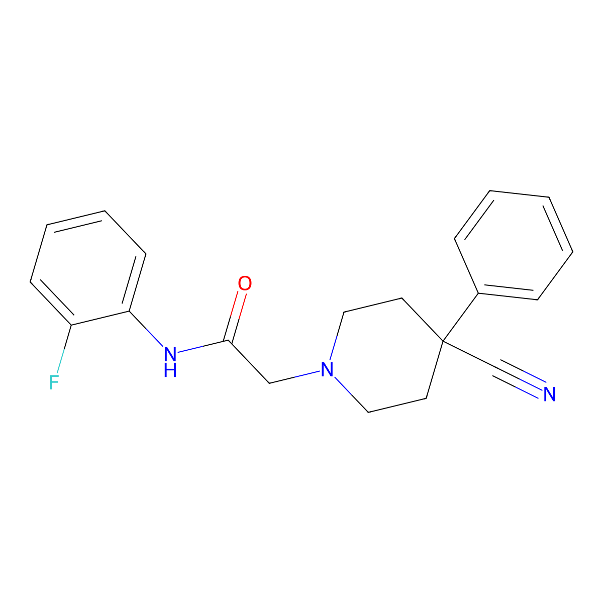 2-(4-cyano-4-phenylpiperidin-1-yl)-N-(2-fluorophenyl)acetamide molecular structure, CAS 2741940-95-2