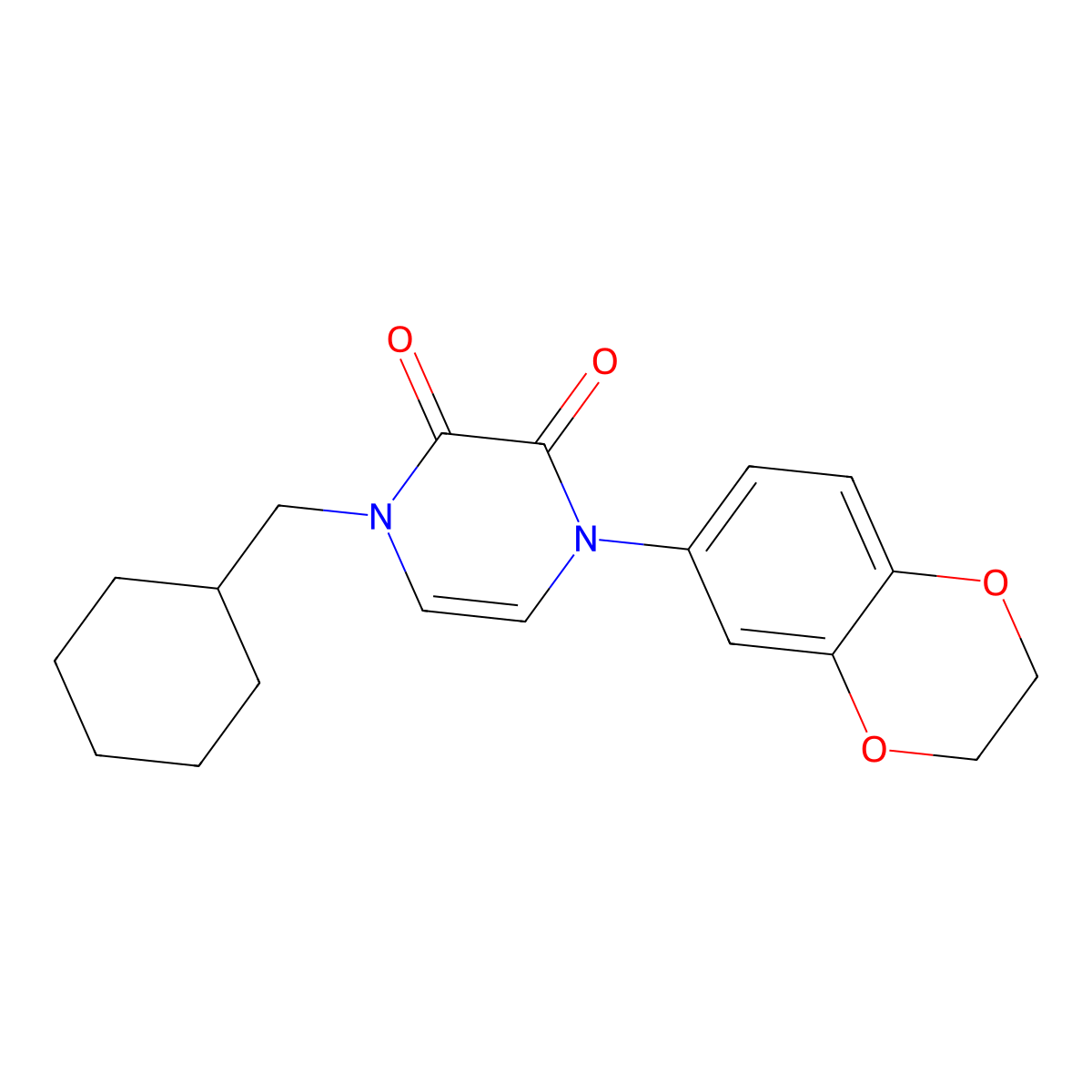 1-(Cyclohexylmethyl)-4-(2,3-dihydro-1,4-benzodioxin-6-yl)-1,2,3,4-tetrahydropyrazine-2,3-dione molecular structure, CAS 2741940-97-4