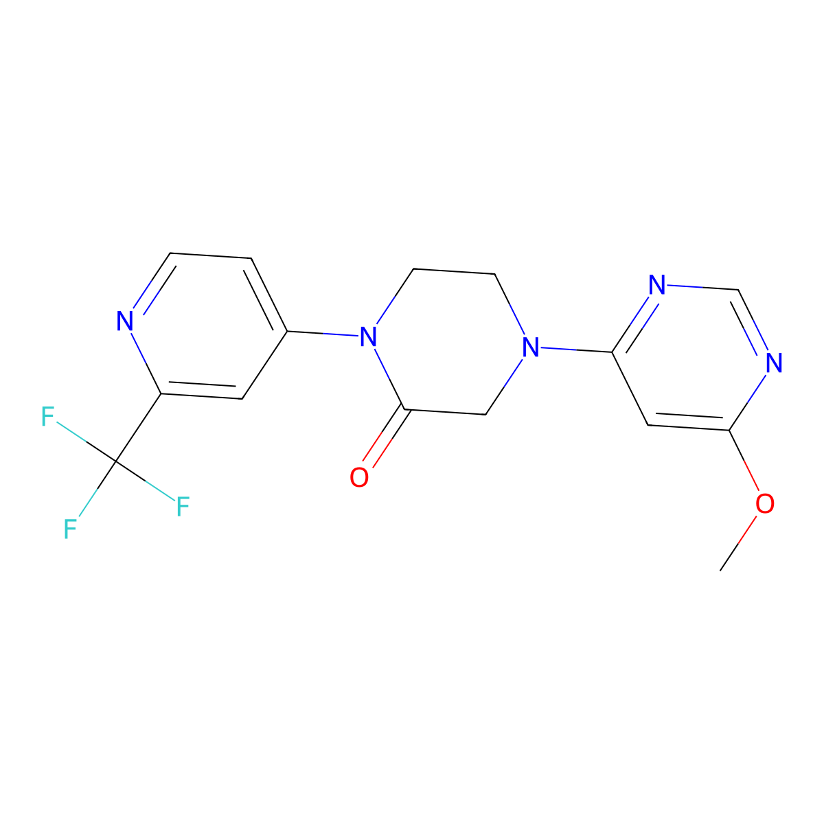 4-(6-Methoxypyrimidin-4-yl)-1-[2-(trifluoromethyl)pyridin-4-yl]piperazin-2-one molecular structure, CAS 2741940-99-6