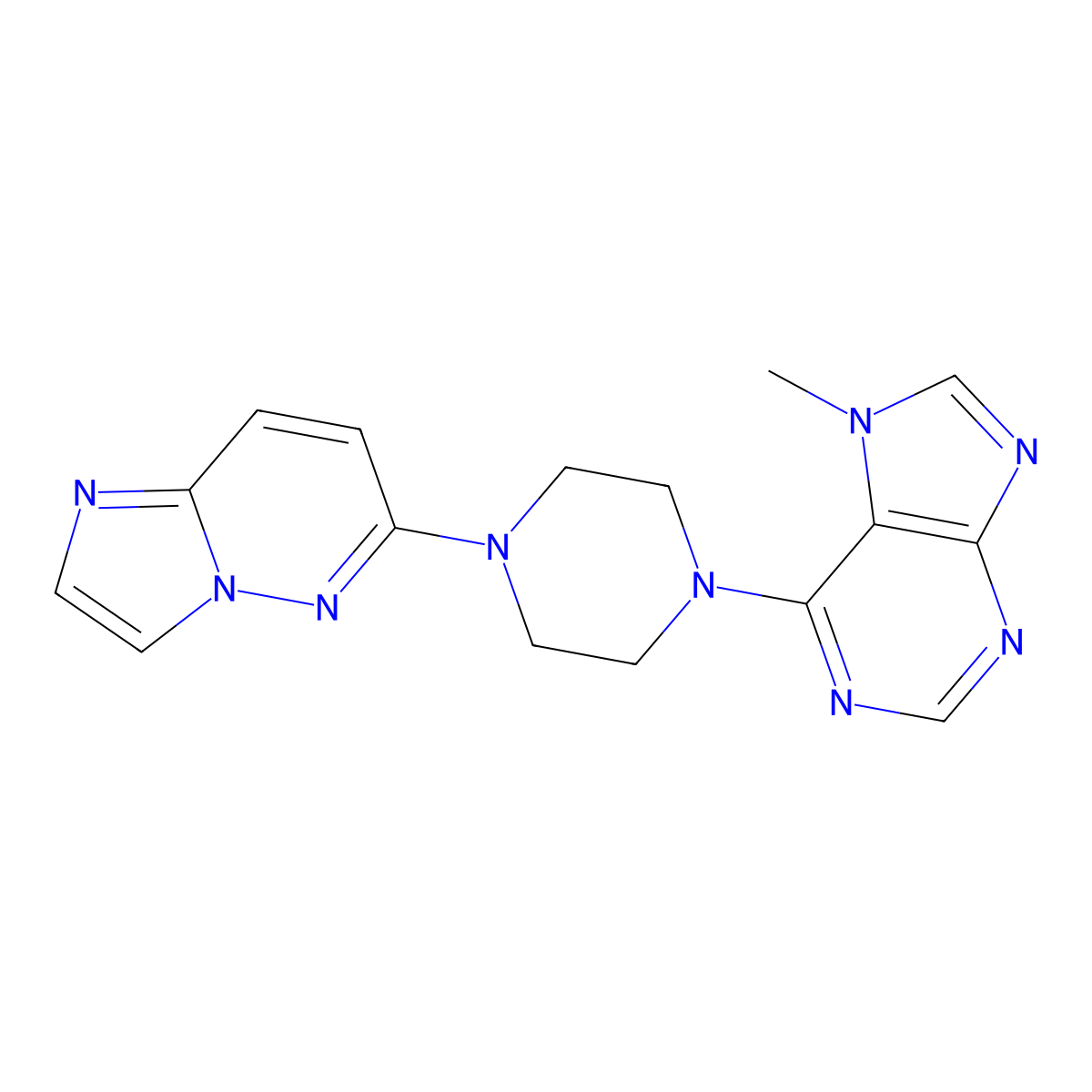 6-(4-{imidazo[1,2-b]pyridazin-6-yl}piperazin-1-yl)-7-methyl-7H-purine molecular structure, CAS 2741941-00-2