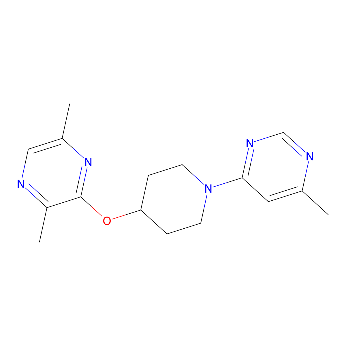 2,5-Dimethyl-3-{[1-(6-methylpyrimidin-4-yl)piperidin-4-yl]oxy}pyrazine molecular structure, CAS 2741941-04-6