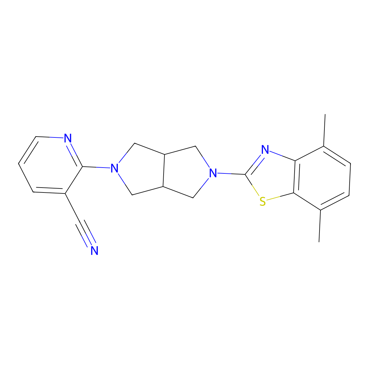 2-[5-(4,7-Dimethyl-1,3-benzothiazol-2-yl)-octahydropyrrolo[3,4-c]pyrrol-2-yl]pyridine-3-carbonitrile molecular structure, CAS 2741941-06-8