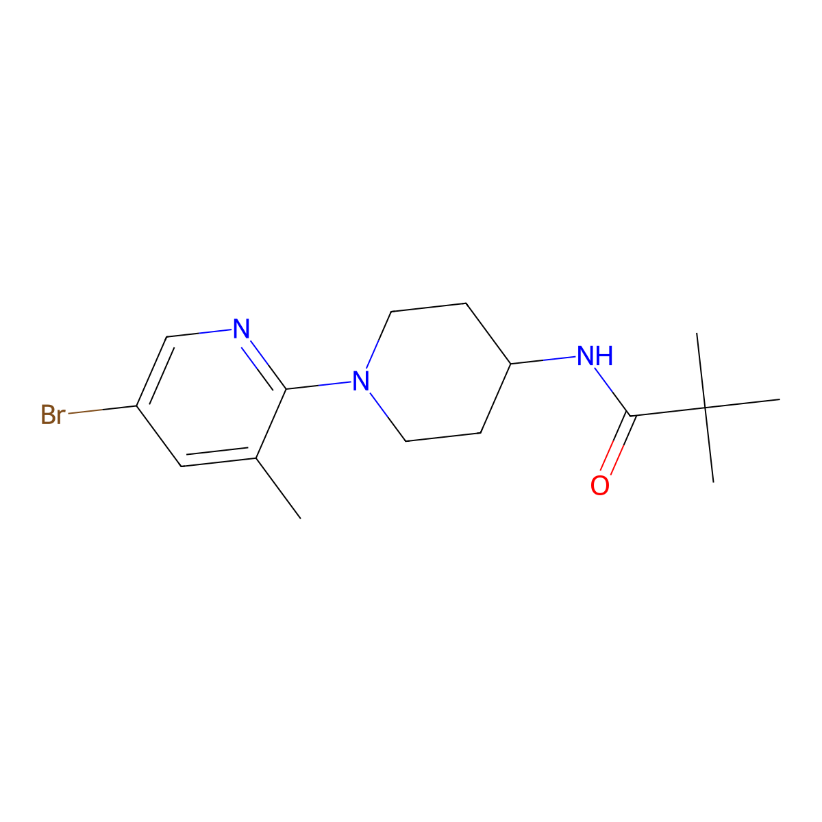 N-[1-(5-bromo-3-methylpyridin-2-yl)piperidin-4-yl]-2,2-dimethylpropanamide molecular structure, CAS 2741941-08-0