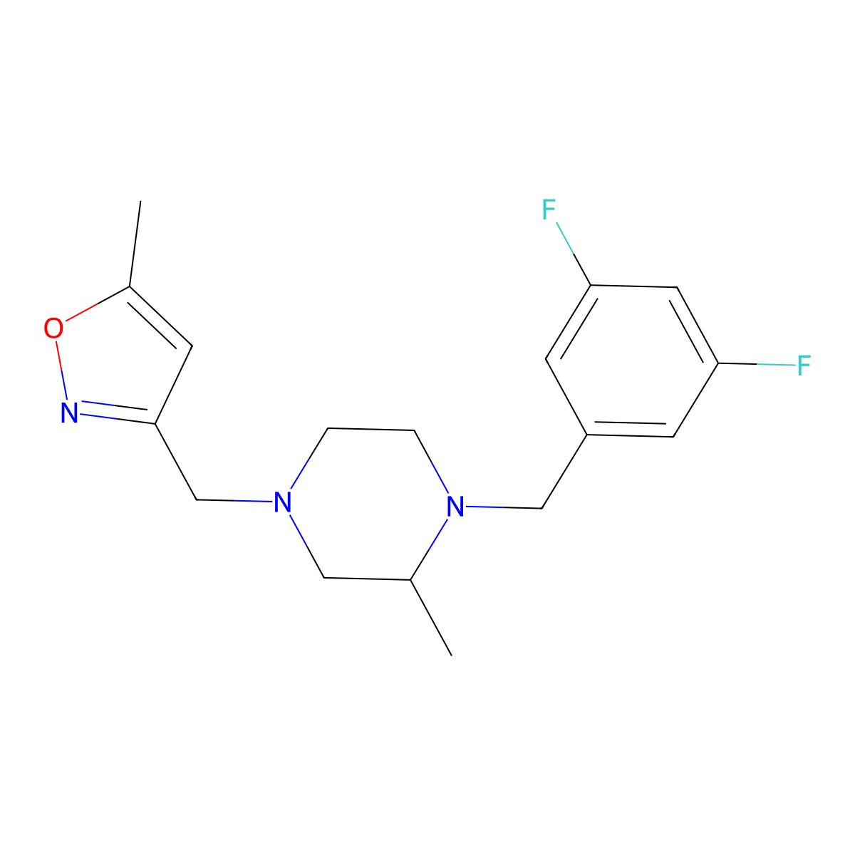 1-[(3,5-Difluorophenyl)methyl]-2-methyl-4-[(5-methyl-1,2-oxazol-3-yl)methyl]piperazine molecular structure, CAS 2741941-10-4