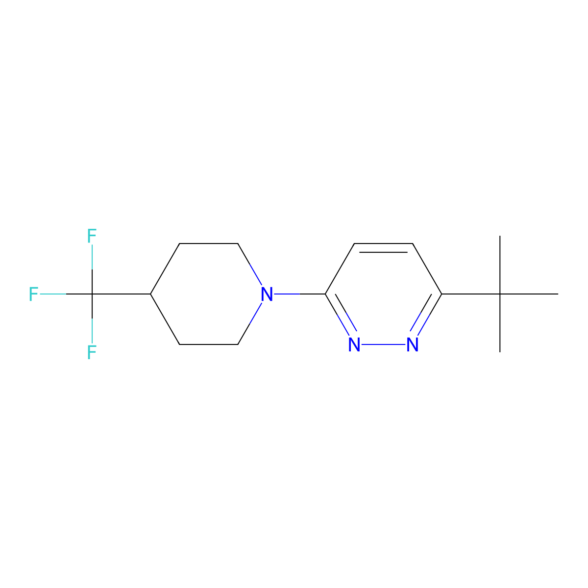 3-Tert-butyl-6-[4-(trifluoromethyl)piperidin-1-yl]pyridazine molecular structure, CAS 2741941-14-8