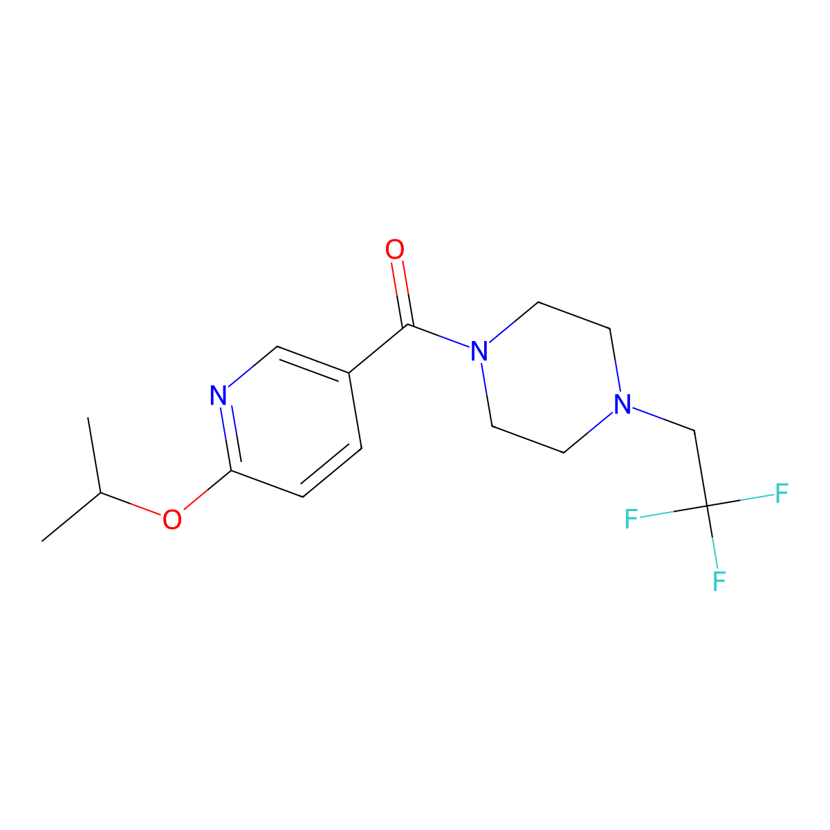 1-[6-(Propan-2-yloxy)pyridine-3-carbonyl]-4-(2,2,2-trifluoroethyl)piperazine molecular structure, CAS 2741941-18-2