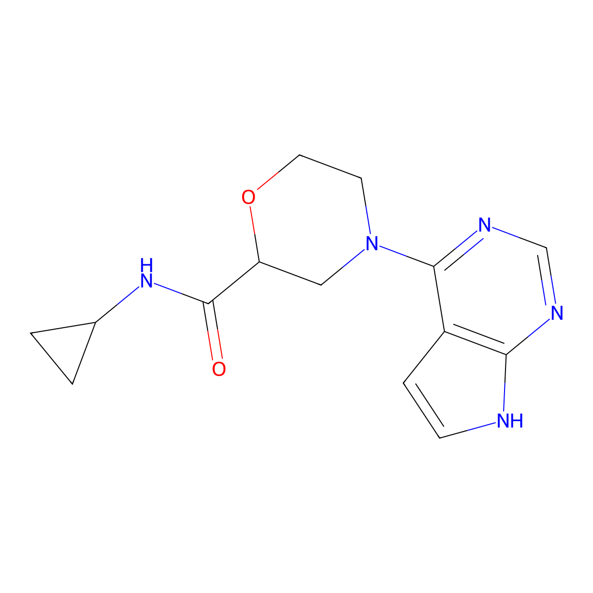 N-cyclopropyl-4-{7H-pyrrolo[2,3-d]pyrimidin-4-yl}morpholine-2-carboxamide molecular structure, CAS 2741941-20-6