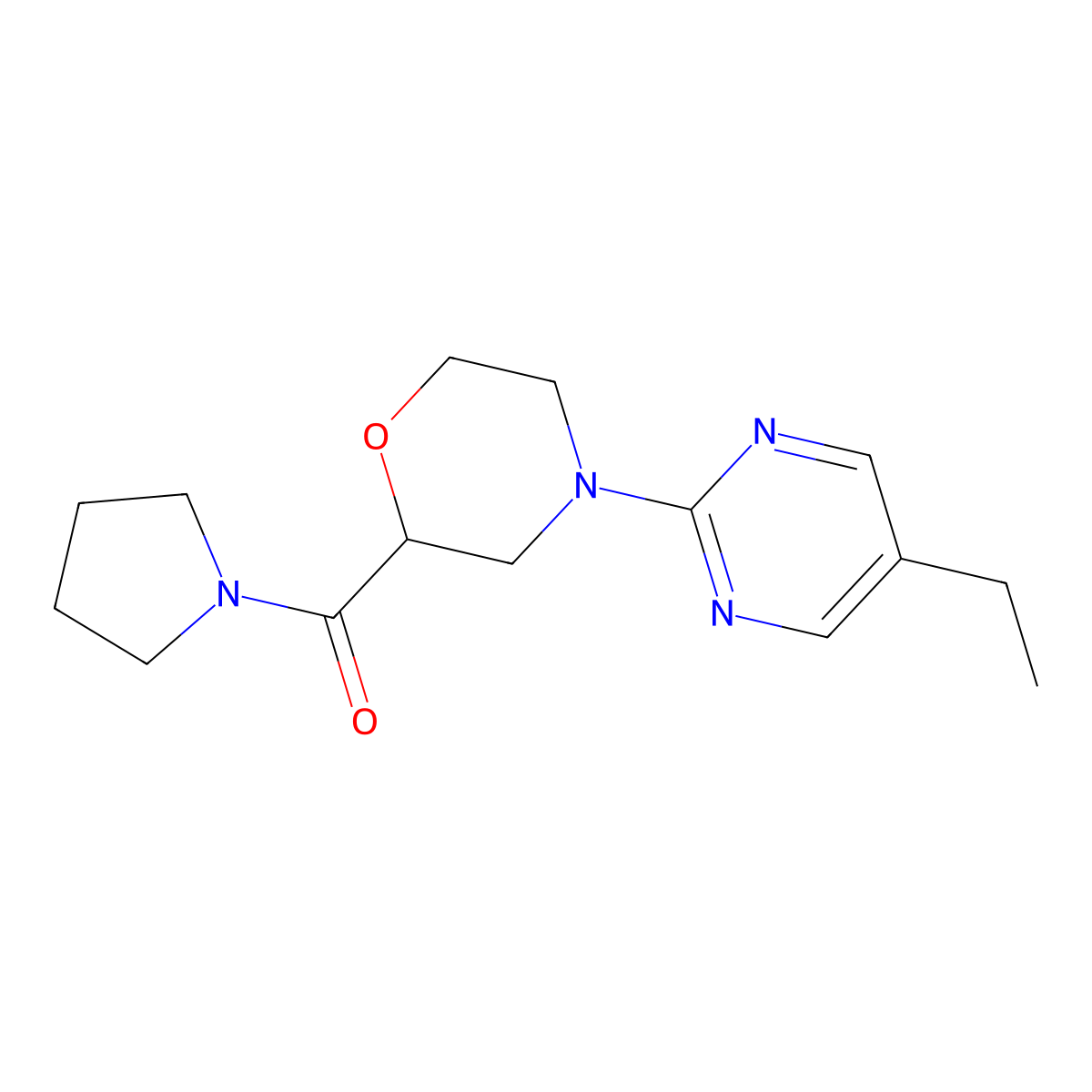 4-(5-Ethylpyrimidin-2-yl)-2-(pyrrolidine-1-carbonyl)morpholine molecular structure, CAS 2741941-21-7