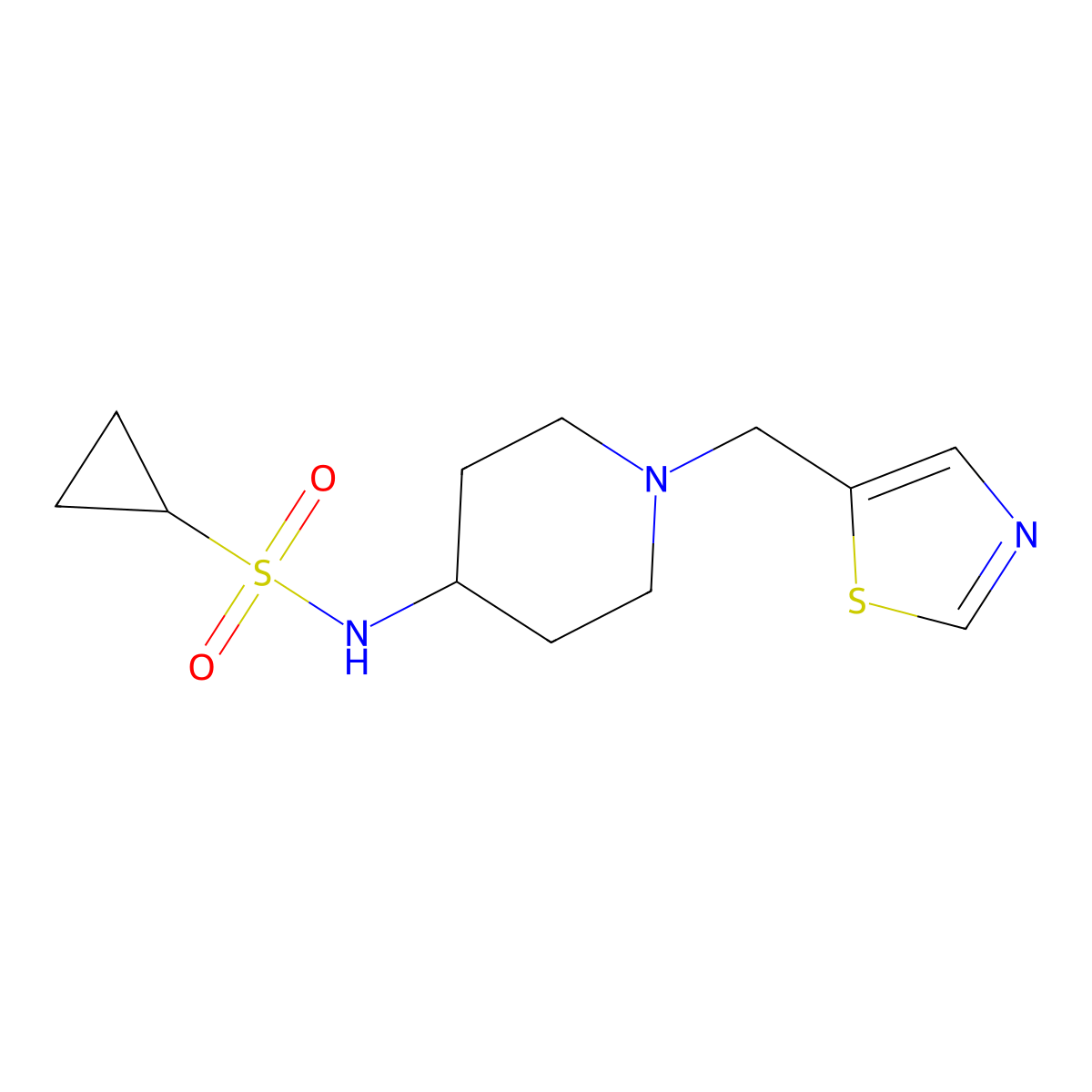 N-{1-[(1,3-thiazol-5-yl)methyl]piperidin-4-yl}cyclopropanesulfonamide molecular structure, CAS 2741941-23-9