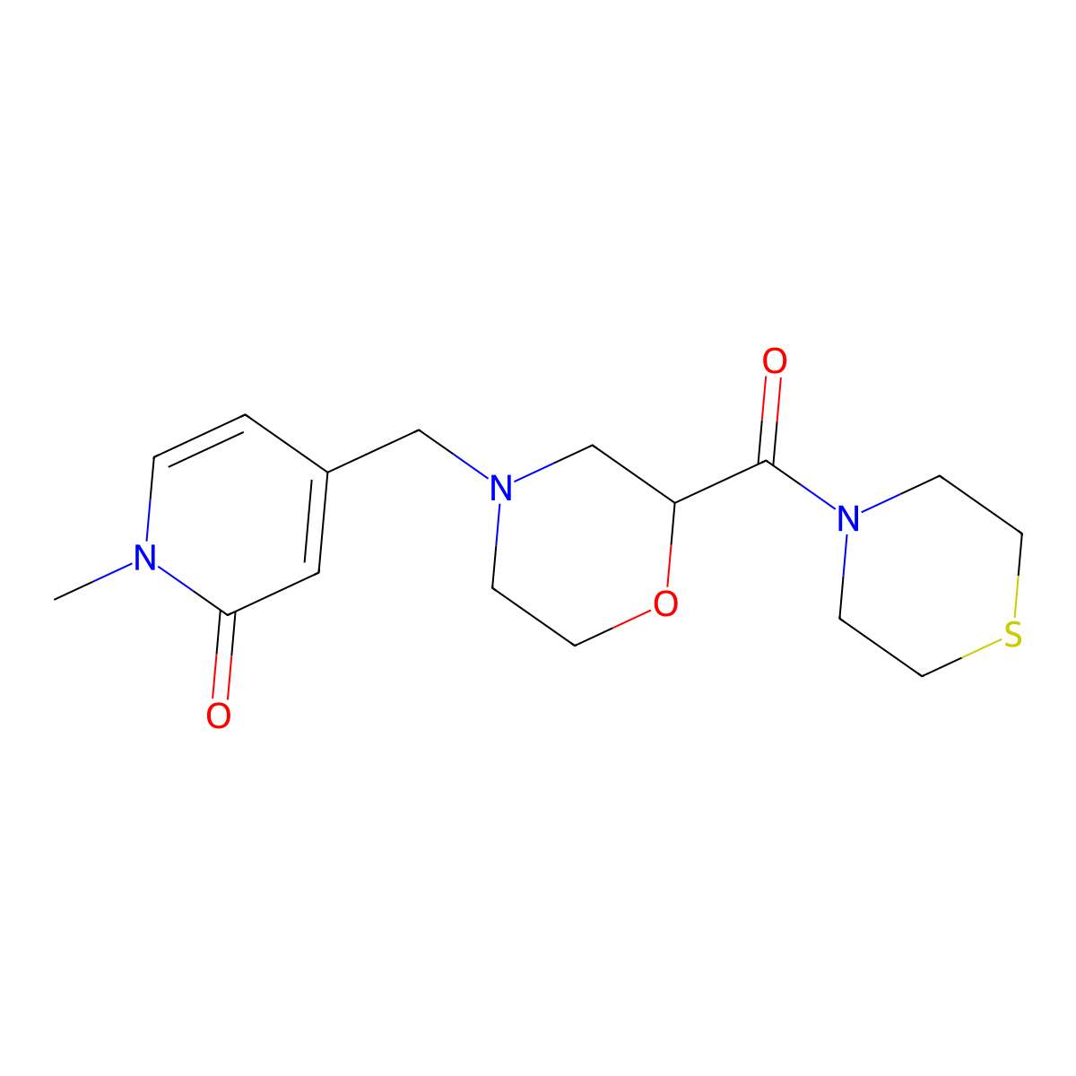 1-Methyl-4-{[2-(thiomorpholine-4-carbonyl)morpholin-4-yl]methyl}-1,2-dihydropyridin-2-one molecular structure, CAS 2741941-28-4