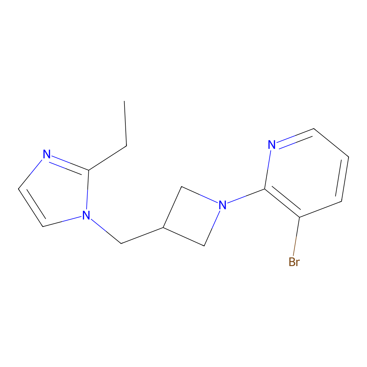 3-bromo-2-{3-[(2-ethyl-1H-imidazol-1-yl)methyl]azetidin-1-yl}pyridine molecular structure, CAS 2741941-32-0