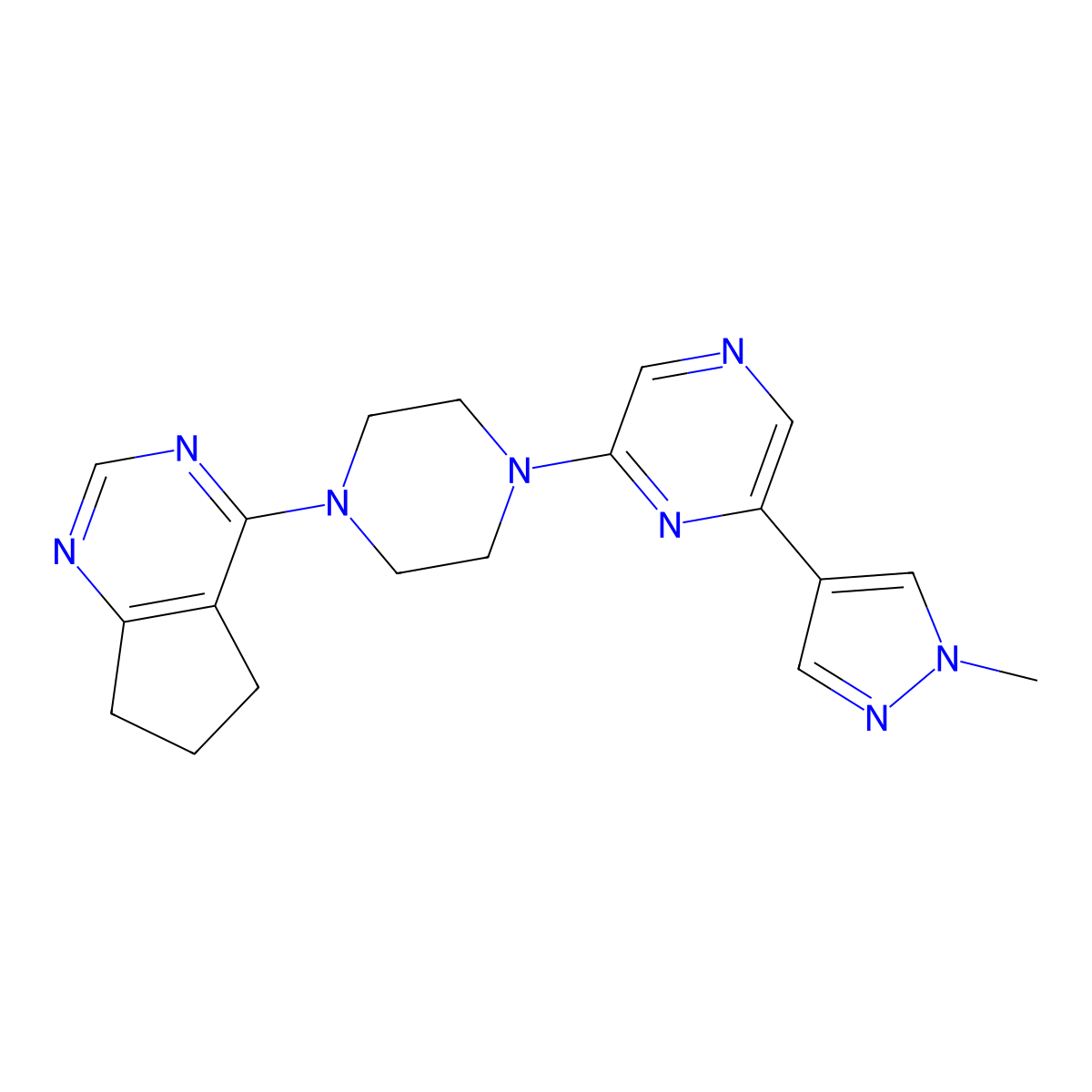 2-(4-{5H,6H,7H-cyclopenta[d]pyrimidin-4-yl}piperazin-1-yl)-6-(1-methyl-1H-pyrazol-4-yl)pyrazine molecular structure, CAS 2741941-35-3