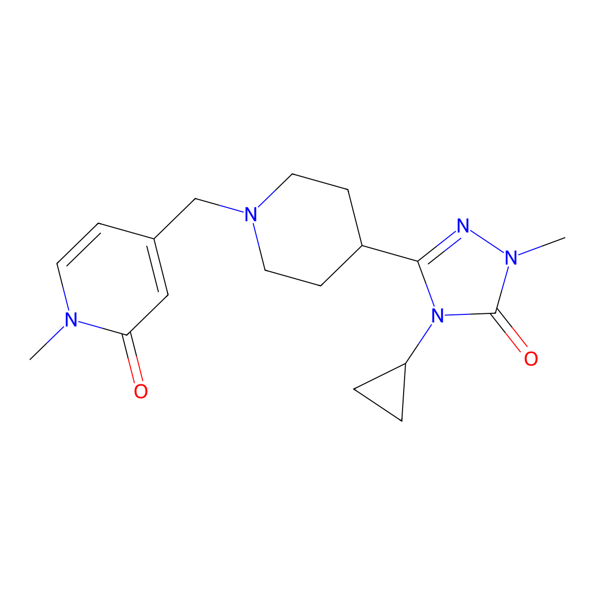 4-{[4-(4-cyclopropyl-1-methyl-5-oxo-4,5-dihydro-1H-1,2,4-triazol-3-yl)piperidin-1-yl]methyl}-1-methyl-1,2-dihydropyridin-2-one molecular structure, CAS 2741941-36-4