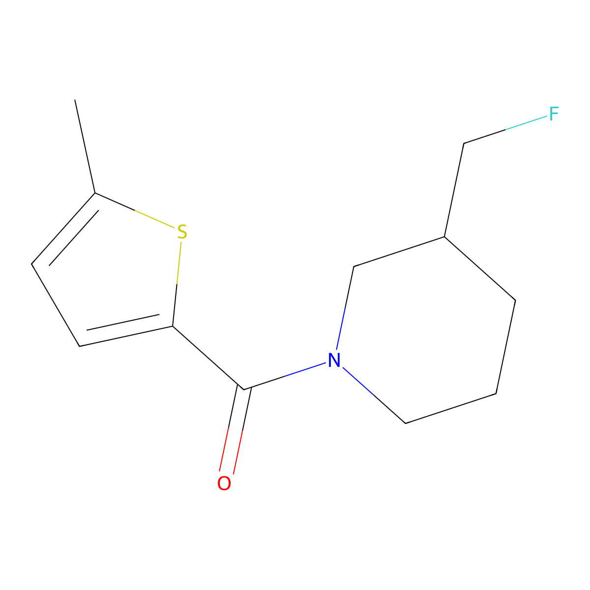 3-(Fluoromethyl)-1-(5-methylthiophene-2-carbonyl)piperidine molecular structure, CAS 2741941-38-6