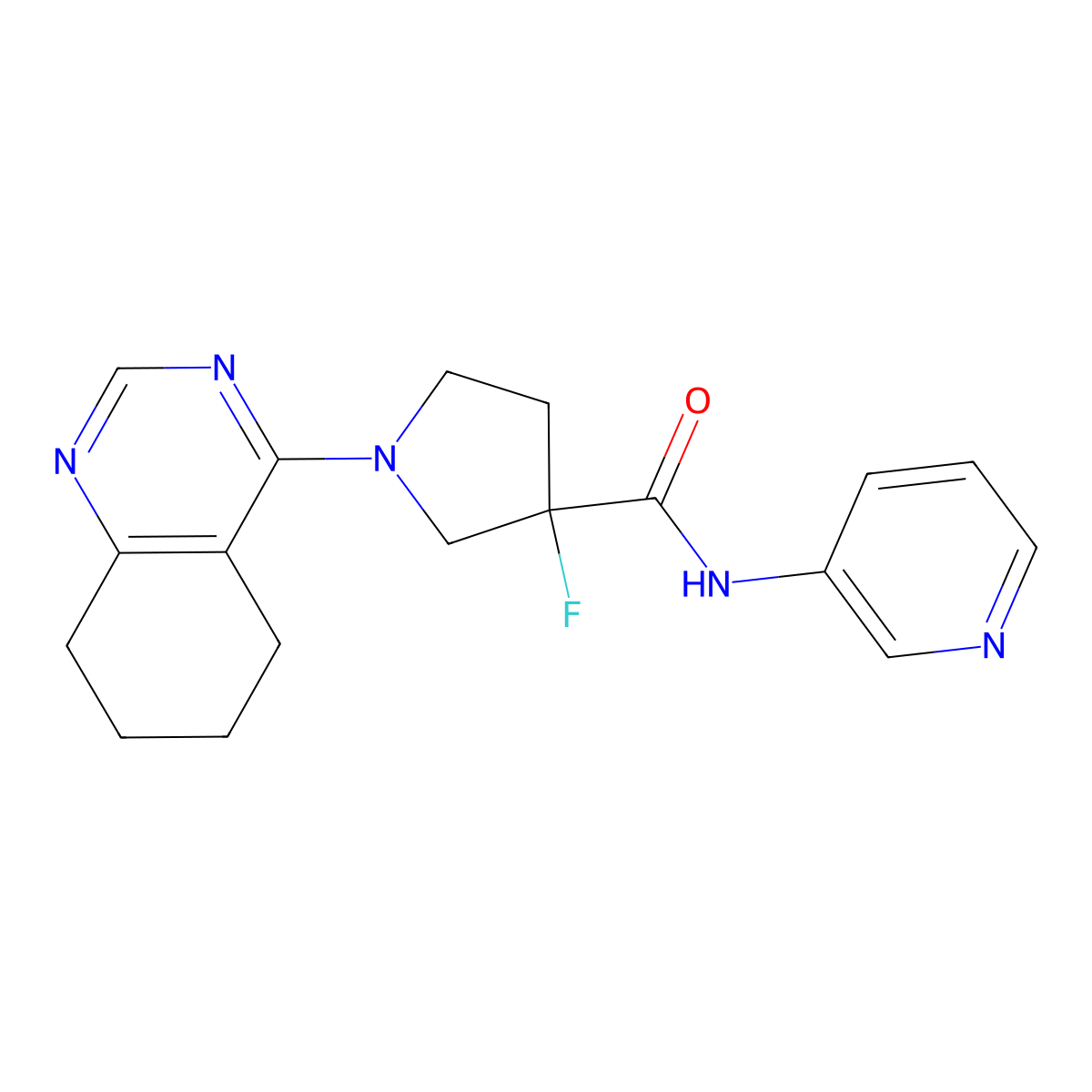 3-fluoro-N-(pyridin-3-yl)-1-(5,6,7,8-tetrahydroquinazolin-4-yl)pyrrolidine-3-carboxamide molecular structure, CAS 2741941-39-7
