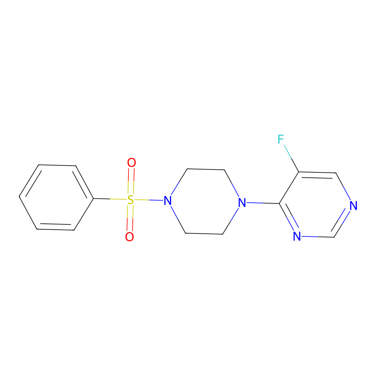 4-[4-(Benzenesulfonyl)piperazin-1-yl]-5-fluoropyrimidine molecular structure, CAS 2741941-42-2