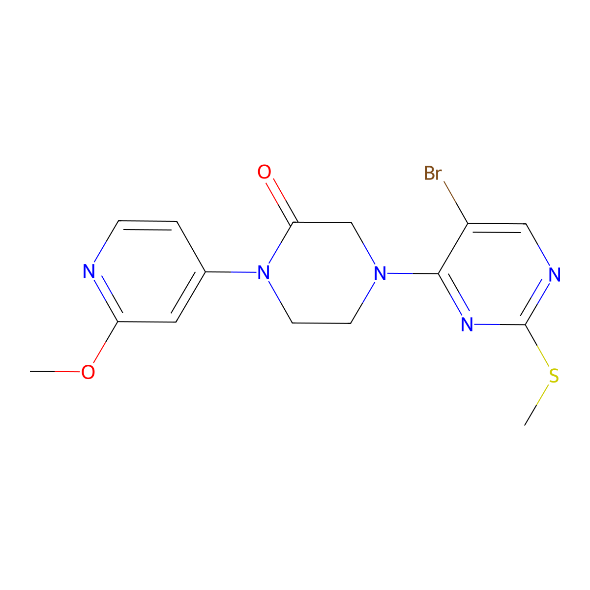 4-[5-Bromo-2-(methylsulfanyl)pyrimidin-4-yl]-1-(2-methoxypyridin-4-yl)piperazin-2-one molecular structure, CAS 2741941-45-5