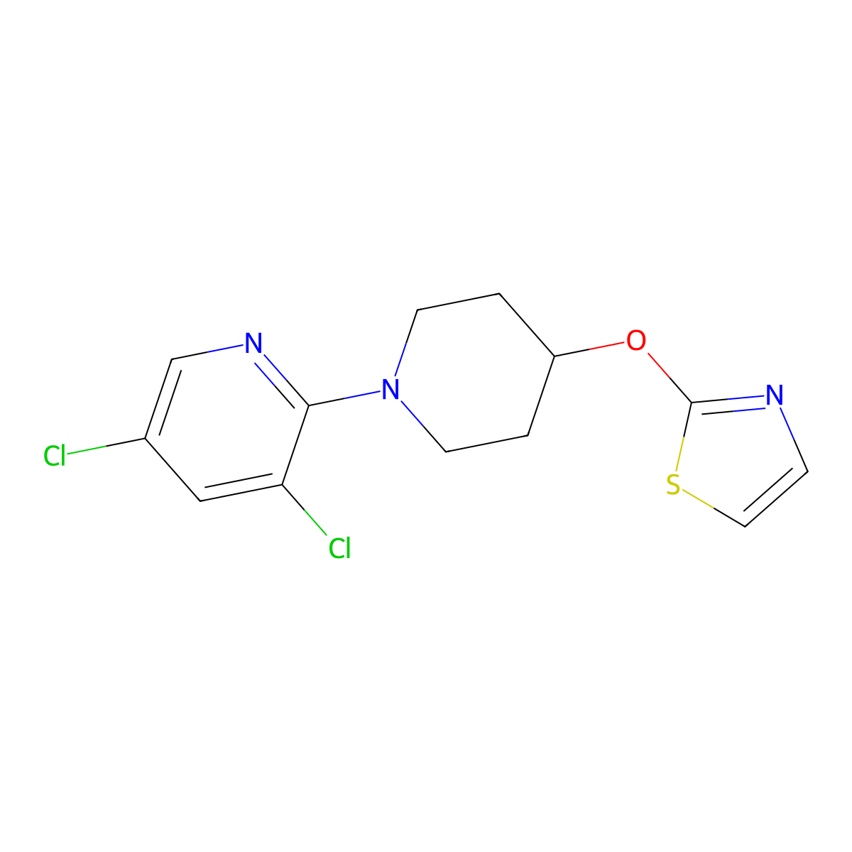 3,5-Dichloro-2-[4-(1,3-thiazol-2-yloxy)piperidin-1-yl]pyridine molecular structure, CAS 2741941-48-8