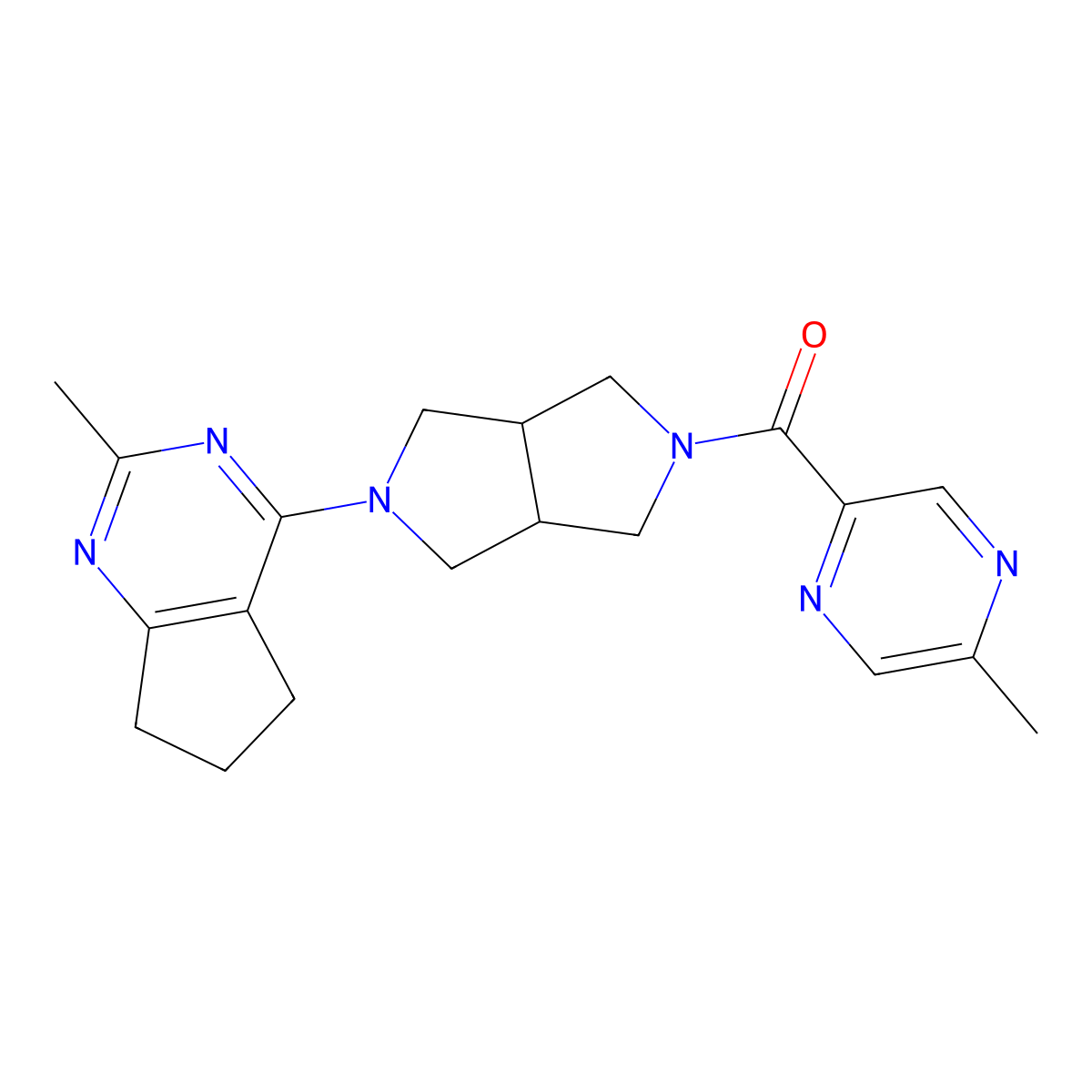 2-methyl-5-(5-{2-methyl-5H,6H,7H-cyclopenta[d]pyrimidin-4-yl}-octahydropyrrolo[3,4-c]pyrrole-2-carbonyl)pyrazine molecular structure, CAS 2741941-50-2