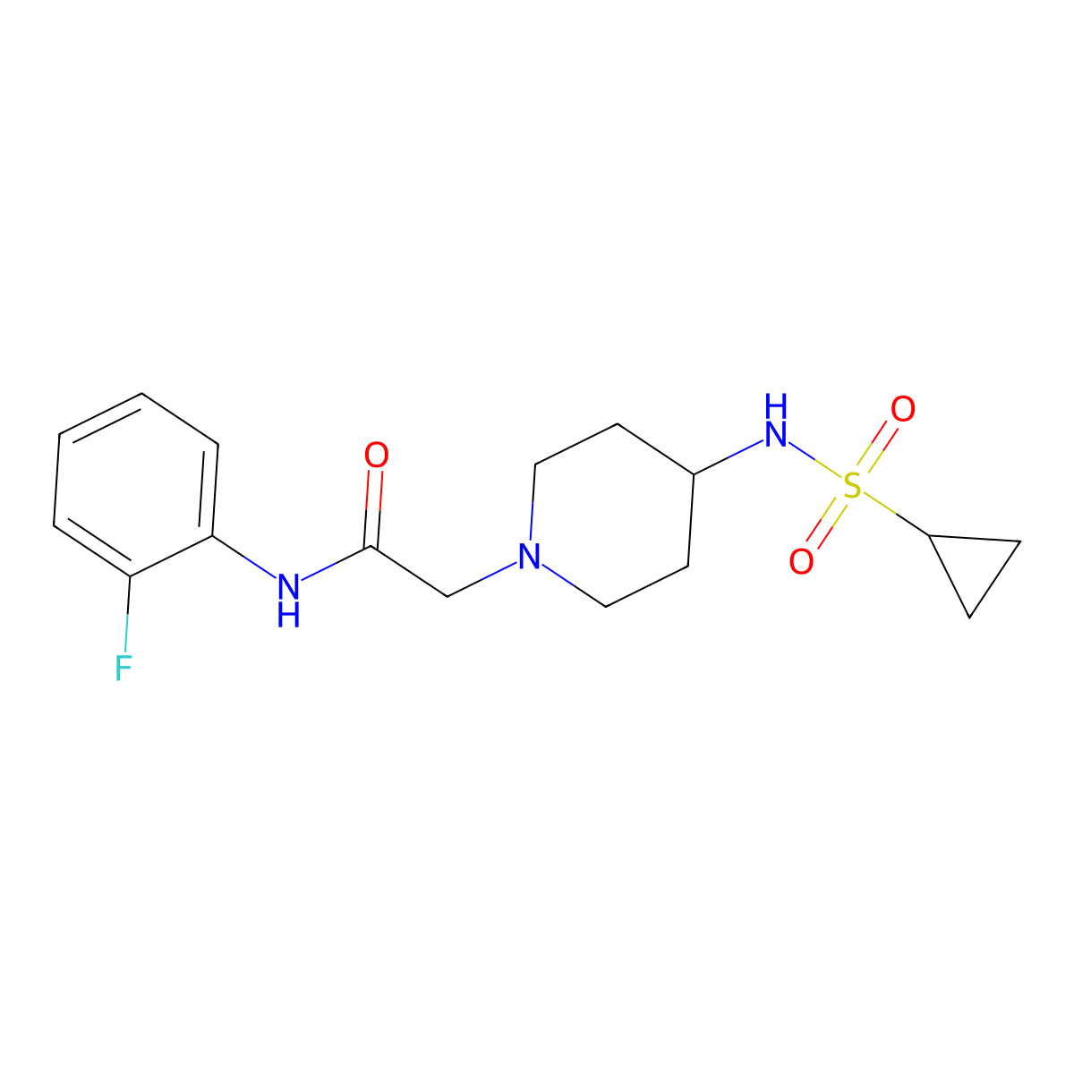 2-(4-cyclopropanesulfonamidopiperidin-1-yl)-N-(2-fluorophenyl)acetamide molecular structure, CAS 2741941-52-4
