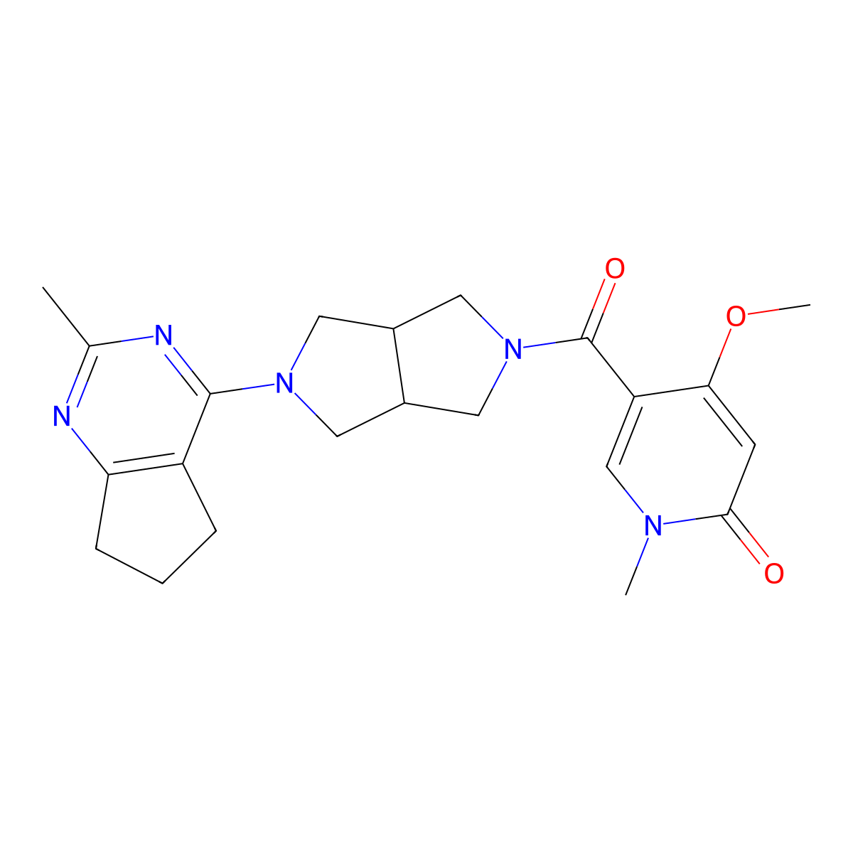 4-methoxy-1-methyl-5-(5-{2-methyl-5H,6H,7H-cyclopenta[d]pyrimidin-4-yl}-octahydropyrrolo[3,4-c]pyrrole-2-carbonyl)-1,2-dihydropyridin-2-one molecular structure, CAS 2741941-53-5