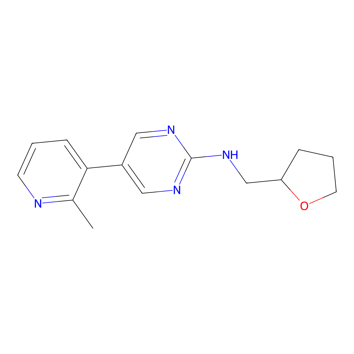 5-(2-methylpyridin-3-yl)-N-[(oxolan-2-yl)methyl]pyrimidin-2-amine molecular structure, CAS 2741941-56-8