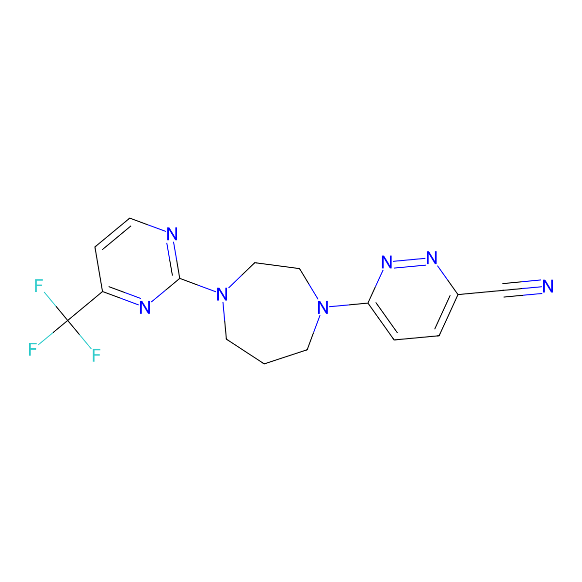6-{4-[4-(Trifluoromethyl)pyrimidin-2-yl]-1,4-diazepan-1-yl}pyridazine-3-carbonitrile molecular structure, CAS 2741941-62-6