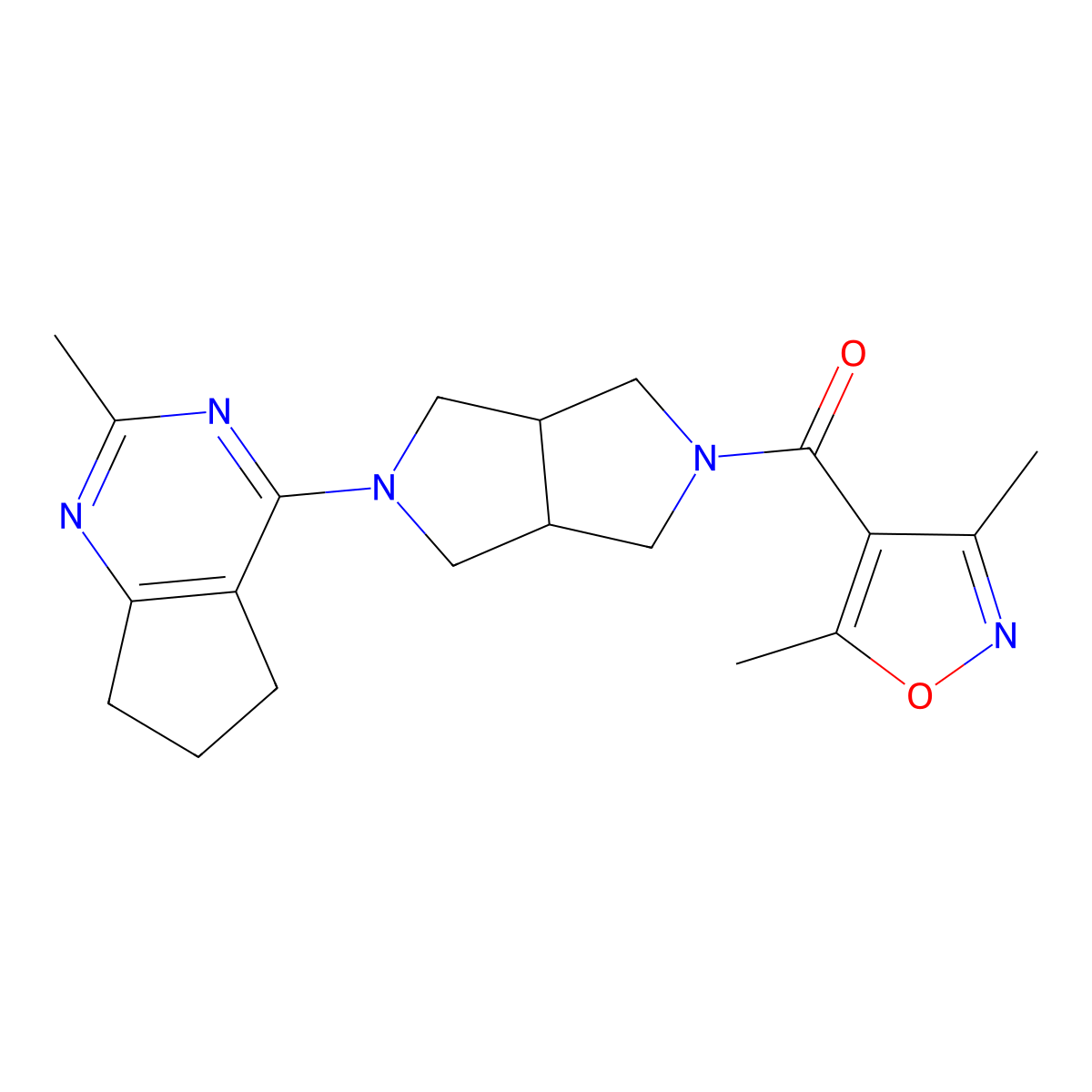 3,5-dimethyl-4-(5-{2-methyl-5H,6H,7H-cyclopenta[d]pyrimidin-4-yl}-octahydropyrrolo[3,4-c]pyrrole-2-carbonyl)-1,2-oxazole molecular structure, CAS 2741941-63-7