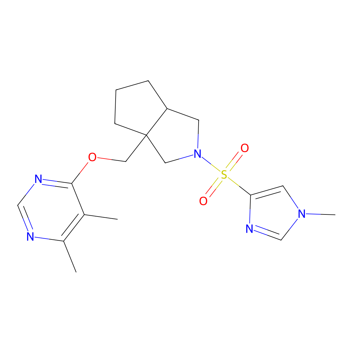 4,5-dimethyl-6-({2-[(1-methyl-1H-imidazol-4-yl)sulfonyl]-octahydrocyclopenta[c]pyrrol-3a-yl}methoxy)pyrimidine molecular structure, CAS 2741941-65-9