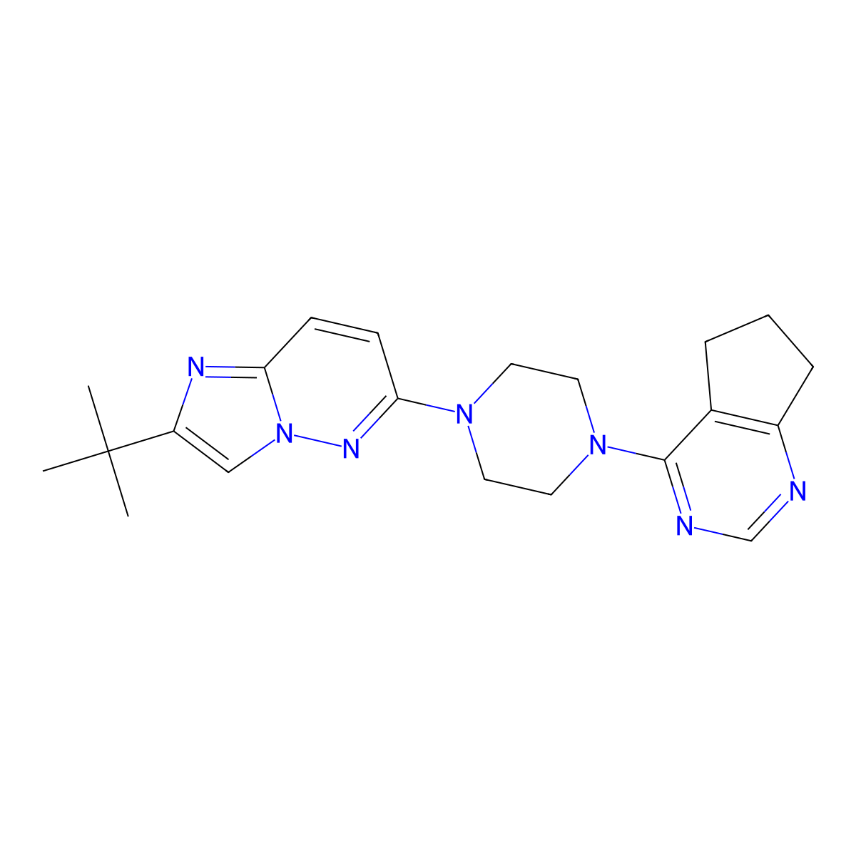 1-{2-tert-butylimidazo[1,2-b]pyridazin-6-yl}-4-{5H,6H,7H-cyclopenta[d]pyrimidin-4-yl}piperazine molecular structure, CAS 2741941-70-6