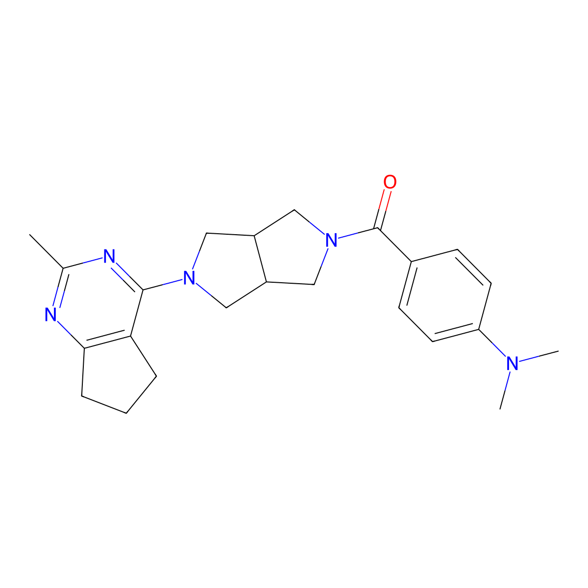 N,N-dimethyl-4-(5-{2-methyl-5H,6H,7H-cyclopenta[d]pyrimidin-4-yl}-octahydropyrrolo[3,4-c]pyrrole-2-carbonyl)aniline molecular structure, CAS 2741941-74-0