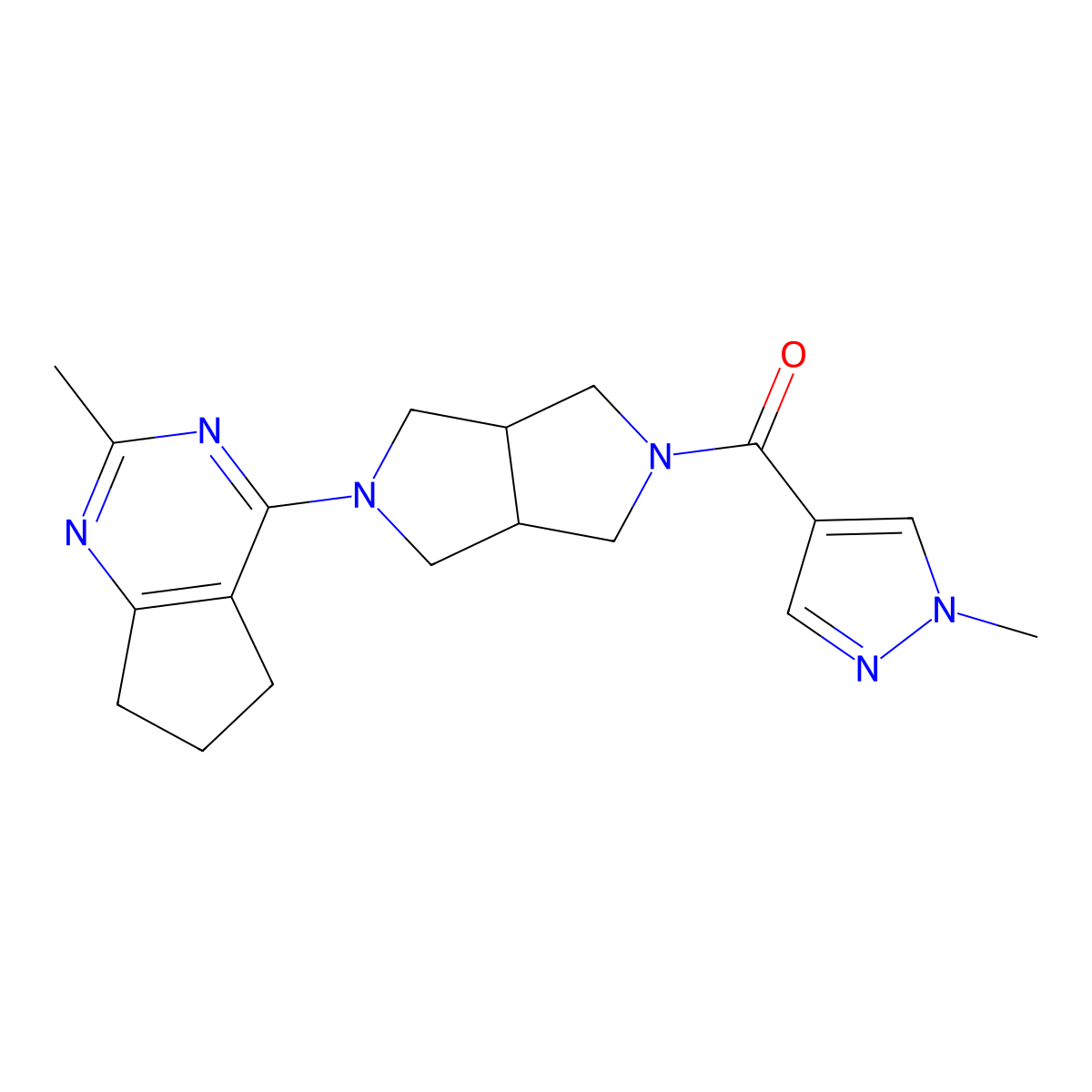 1-methyl-4-(5-{2-methyl-5H,6H,7H-cyclopenta[d]pyrimidin-4-yl}-octahydropyrrolo[3,4-c]pyrrole-2-carbonyl)-1H-pyrazole molecular structure, CAS 2741941-76-2