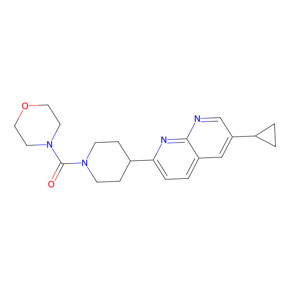 6-Cyclopropyl-2-[1-(morpholine-4-carbonyl)piperidin-4-yl]-1,8-naphthyridine molecular structure, CAS 2741941-78-4