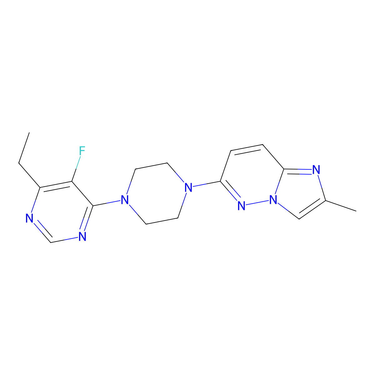 4-Ethyl-5-fluoro-6-(4-{2-methylimidazo[1,2-b]pyridazin-6-yl}piperazin-1-yl)pyrimidine molecular structure, CAS 2741941-79-5