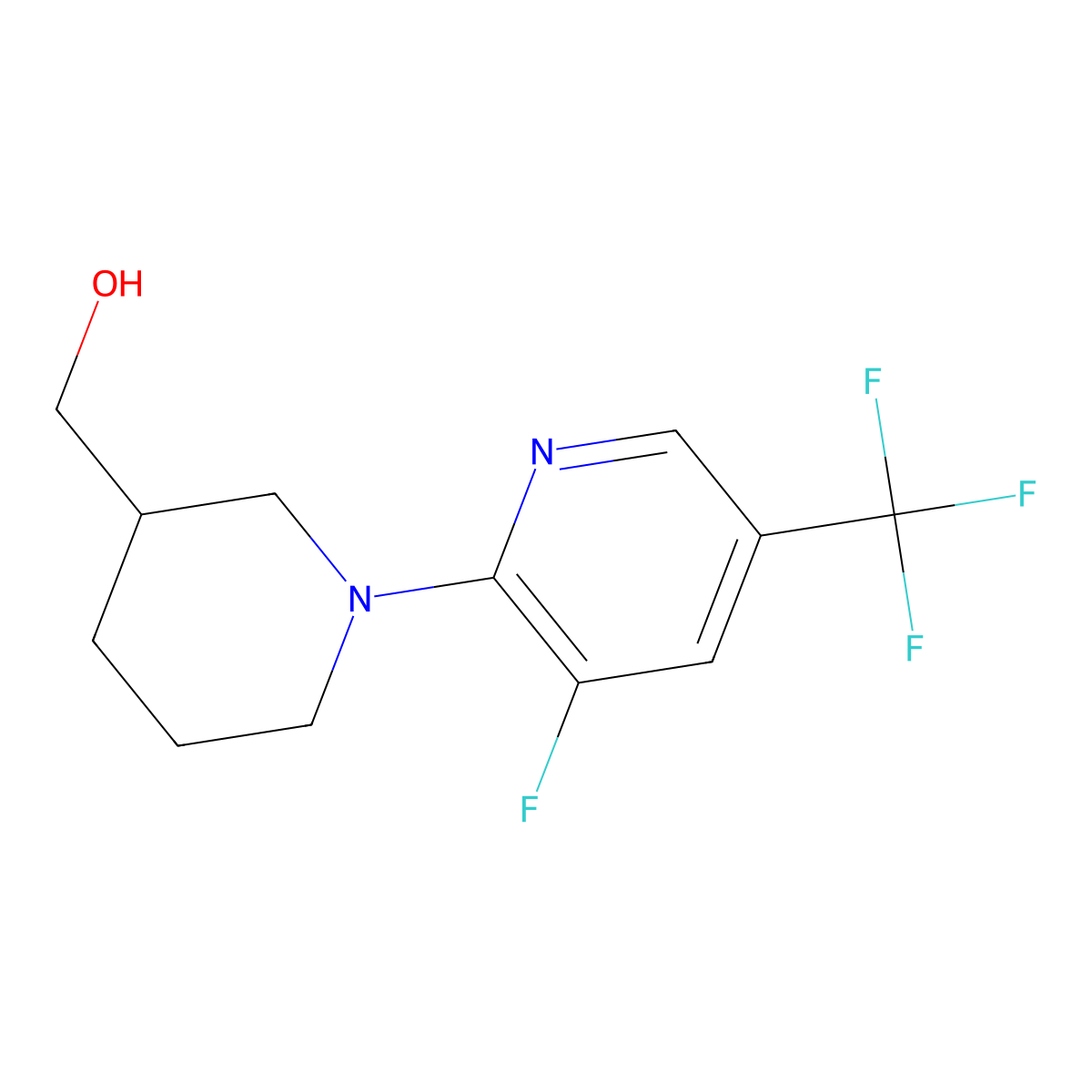 {1-[3-Fluoro-5-(trifluoromethyl)pyridin-2-yl]piperidin-3-yl}methanol molecular structure, CAS 2741941-80-8