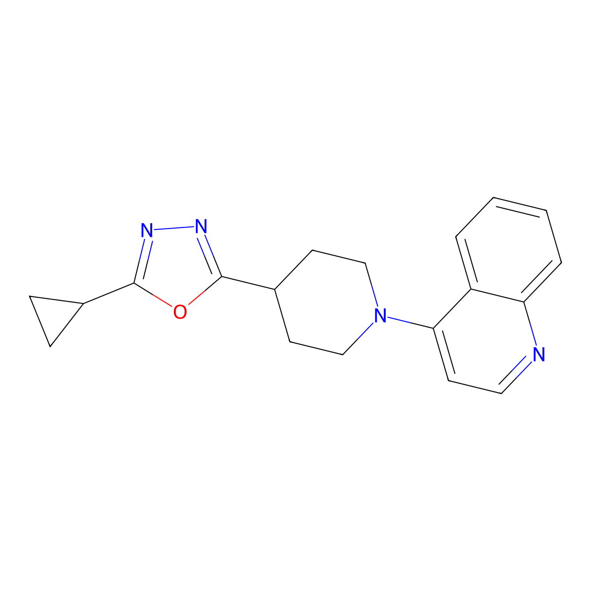 4-[4-(5-Cyclopropyl-1,3,4-oxadiazol-2-yl)piperidin-1-yl]quinoline molecular structure, CAS 2741941-81-9