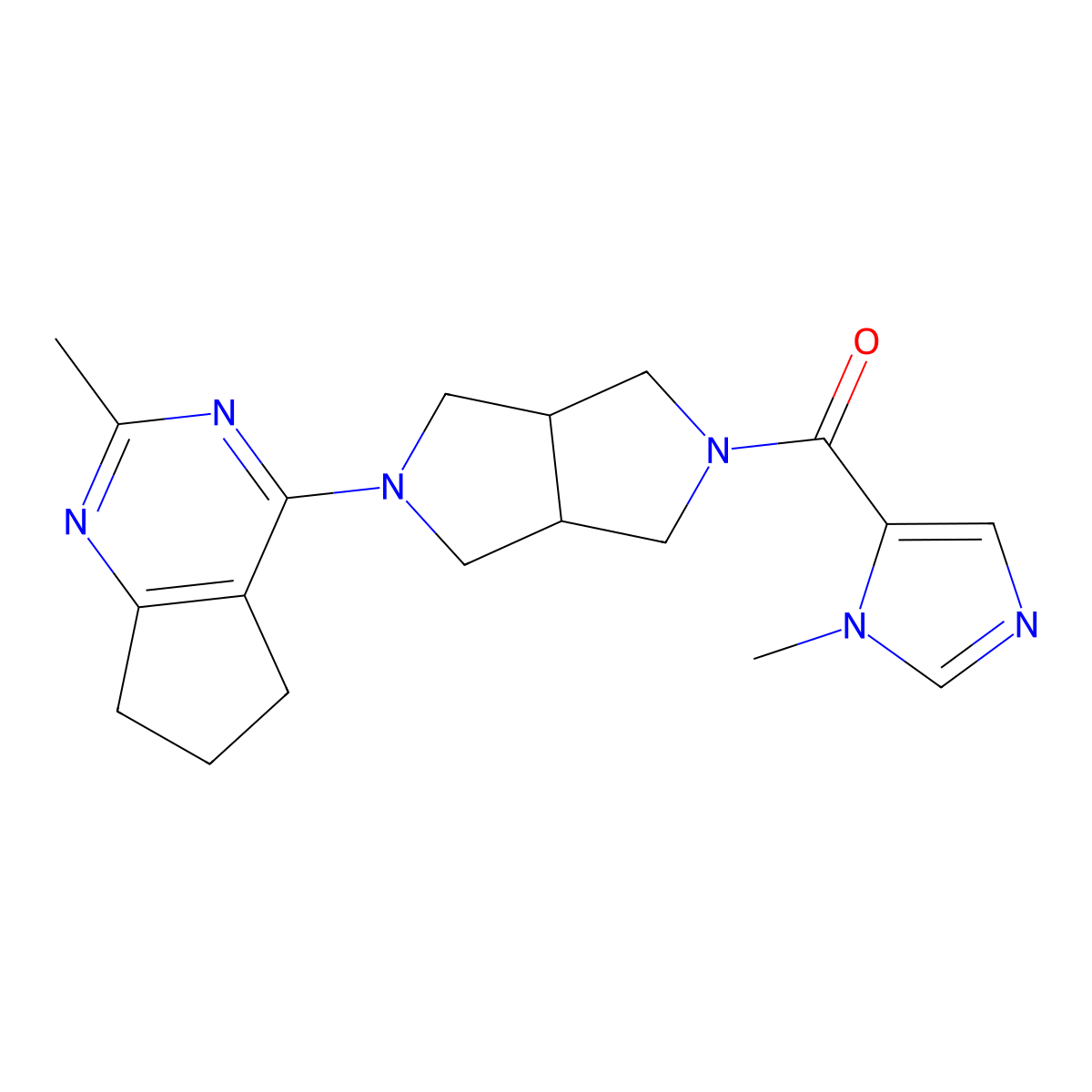 1-methyl-5-(5-{2-methyl-5H,6H,7H-cyclopenta[d]pyrimidin-4-yl}-octahydropyrrolo[3,4-c]pyrrole-2-carbonyl)-1H-imidazole molecular structure, CAS 2741941-84-2