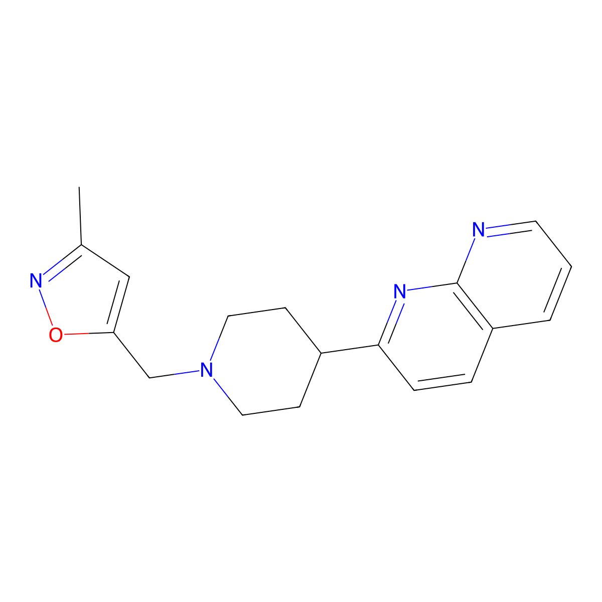 2-{1-[(3-Methyl-1,2-oxazol-5-yl)methyl]piperidin-4-yl}-1,8-naphthyridine molecular structure, CAS 2741941-94-4