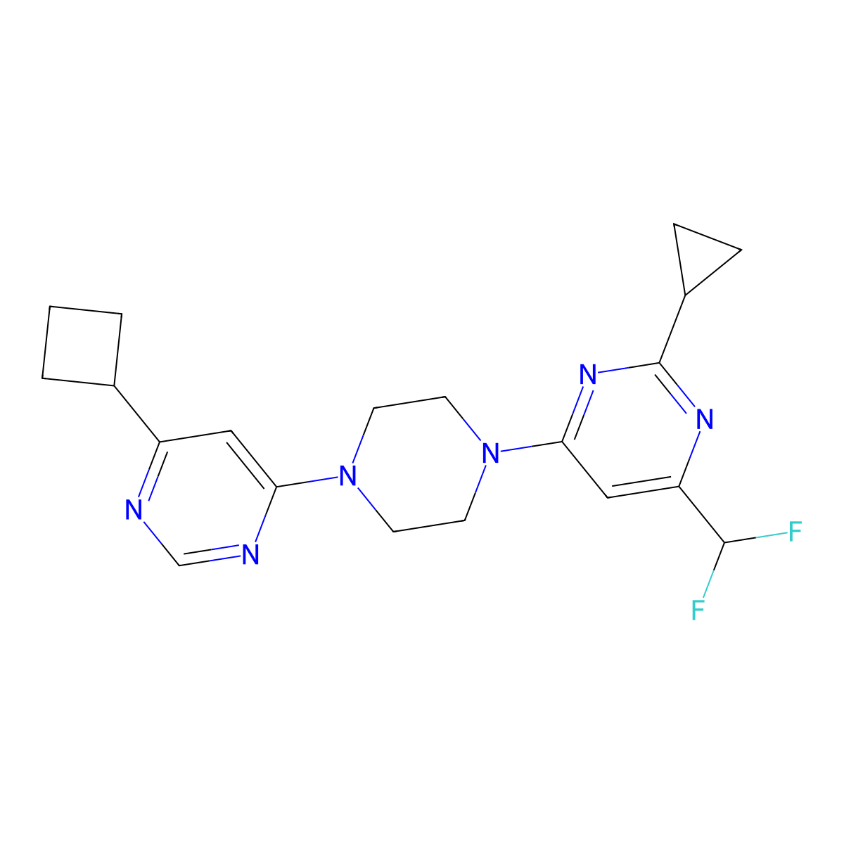 4-[4-(6-Cyclobutylpyrimidin-4-yl)piperazin-1-yl]-2-cyclopropyl-6-(difluoromethyl)pyrimidine molecular structure, CAS 2741941-95-5
