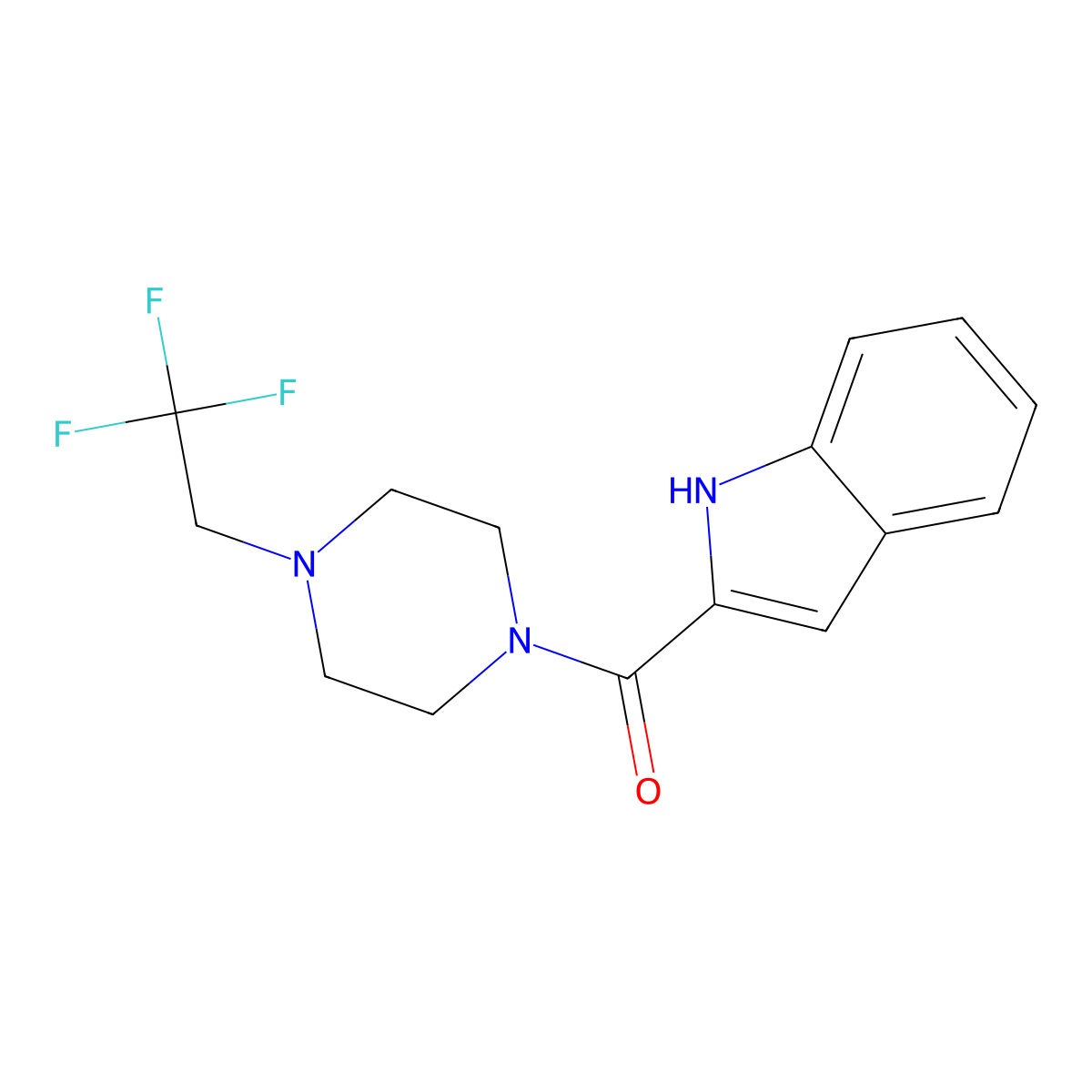 2-[4-(2,2,2-trifluoroethyl)piperazine-1-carbonyl]-1H-indole molecular structure, CAS 2741942-03-8