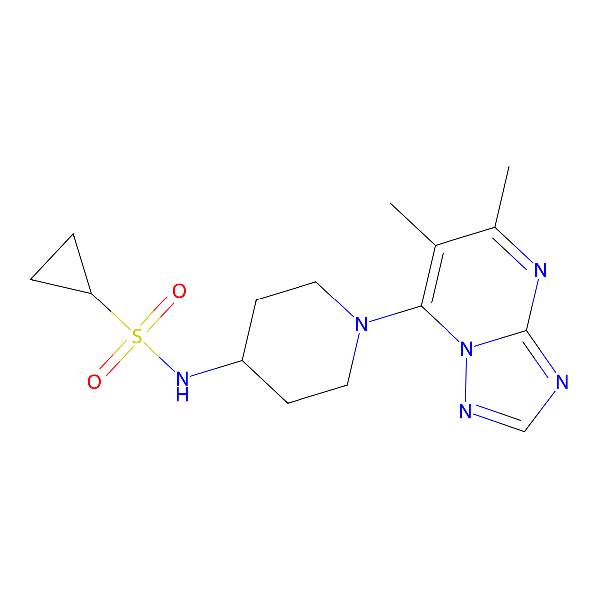 N-(1-{5,6-dimethyl-[1,2,4]triazolo[1,5-a]pyrimidin-7-yl}piperidin-4-yl)cyclopropanesulfonamide molecular structure, CAS 2741942-06-1