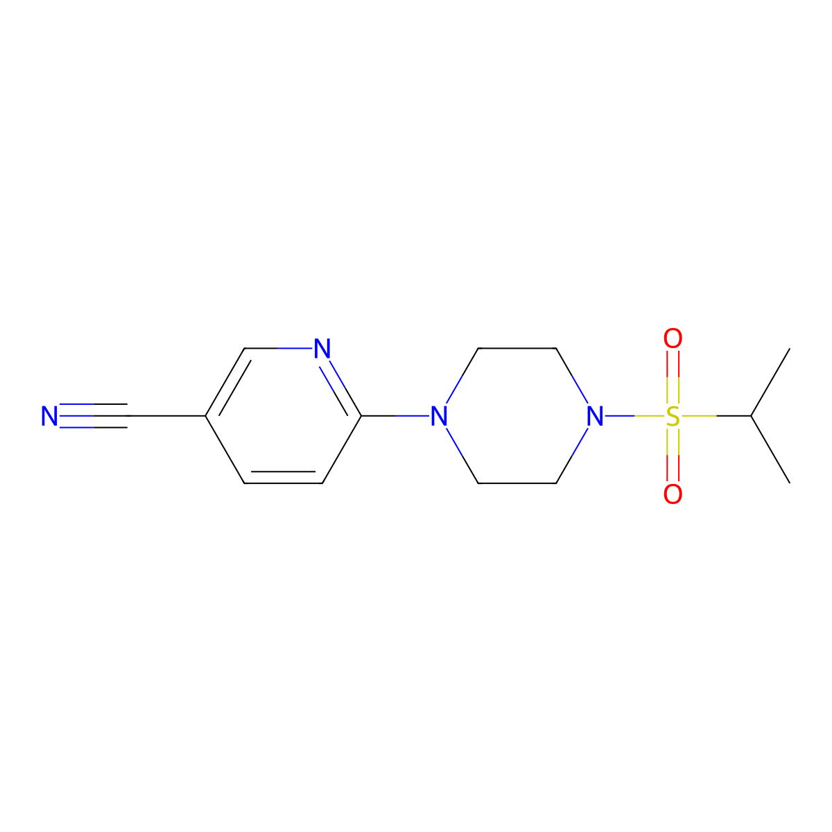 6-[4-(Propane-2-sulfonyl)piperazin-1-yl]pyridine-3-carbonitrile molecular structure, CAS 2741942-13-0