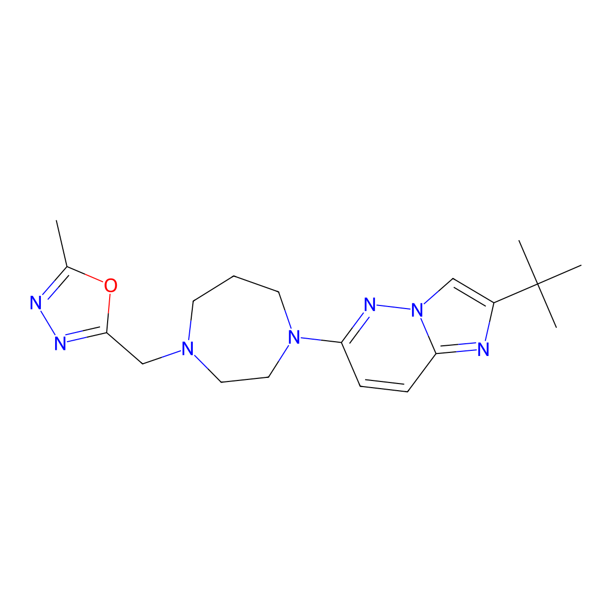 1-{2-Tert-butylimidazo[1,2-b]pyridazin-6-yl}-4-[(5-methyl-1,3,4-oxadiazol-2-yl)methyl]-1,4-diazepane molecular structure, CAS 2741942-15-2